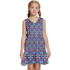 Colorful Sugar Skull Cat Pattern Kids  Sleeveless Tiered Mini Dress