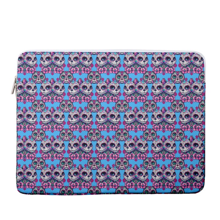 Colorful Sugar Skull Cat Pattern 15  Vertical Laptop Sleeve Case With Pocket