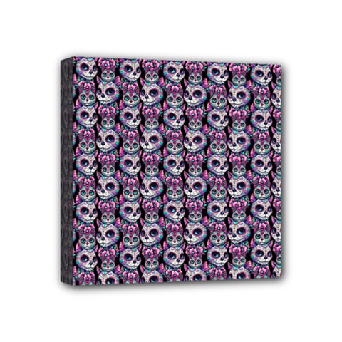 Sugar Skull Cat Pattern Mini Canvas 4  X 4  (stretched)