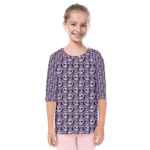 Sugar Skull Cat Pattern Kids  Quarter Sleeve Raglan T-shirt by ExtraGoodSauce