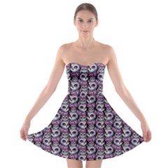 Sugar Skull Cat Pattern Strapless Bra Top Dress