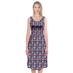 Sugar Skull Cat Pattern Midi Sleeveless Dress