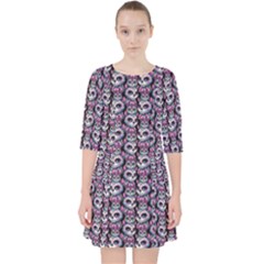 Sugar Skull Cat Pattern Quarter Sleeve Pocket Dress