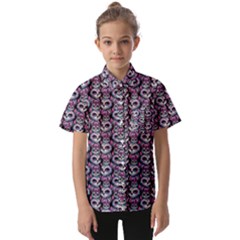 Sugar Skull Cat Pattern Kids  Short Sleeve Shirt by ExtraGoodSauce