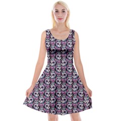 Sugar Skull Cat Pattern Reversible Velvet Sleeveless Dress by ExtraGoodSauce