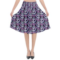 Sugar Skull Cat Pattern Flared Midi Skirt