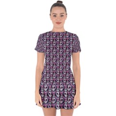 Sugar Skull Cat Pattern Drop Hem Mini Chiffon Dress