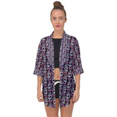 Sugar Skull Cat Pattern Open Front Chiffon Kimono