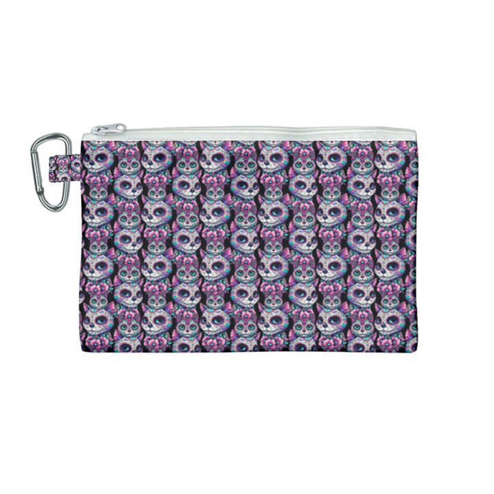 Sugar Skull Cat Pattern Canvas Cosmetic Bag (Medium)