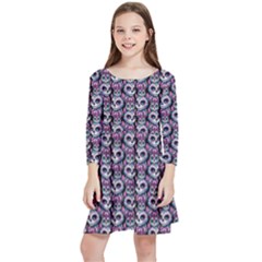 Sugar Skull Cat Pattern Kids  Quarter Sleeve Skater Dress