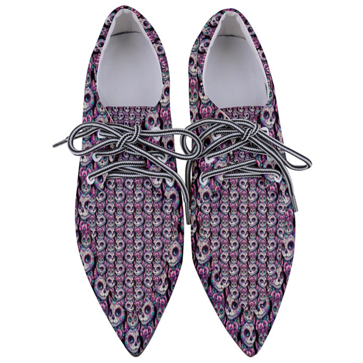 Sugar Skull Cat Pattern Pointed Oxford Shoes