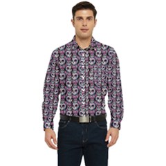 Sugar Skull Cat Pattern Men s Long Sleeve Pocket Shirt  by ExtraGoodSauce