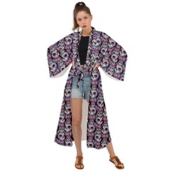 Sugar Skull Cat Pattern Maxi Kimono by ExtraGoodSauce