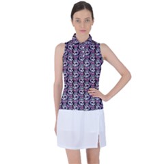 Sugar Skull Cat Pattern Women s Sleeveless Polo T-Shirt