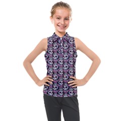 Sugar Skull Cat Pattern Kids  Sleeveless Polo T-shirt