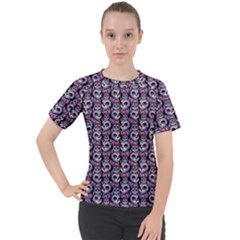 Sugar Skull Cat Pattern Women s Sport Raglan T-Shirt