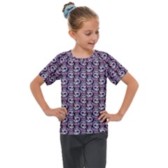 Sugar Skull Cat Pattern Kids  Mesh Piece T-Shirt