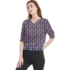 Sugar Skull Cat Pattern Quarter Sleeve Blouse