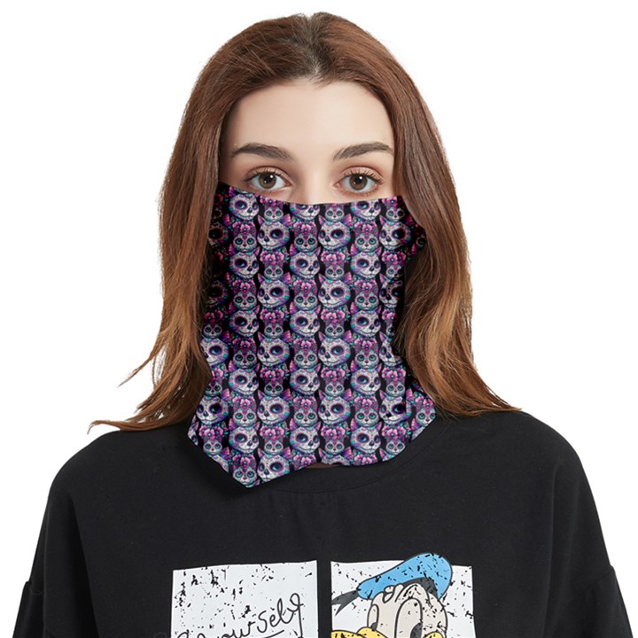 Sugar Skull Cat Pattern Face Covering Bandana (Two Sides)