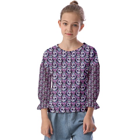 Sugar Skull Cat Pattern Kids  Cuff Sleeve Top by ExtraGoodSauce