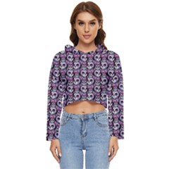 Sugar Skull Cat Pattern Women s Lightweight Cropped Hoodie