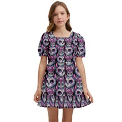 Sugar Skull Cat Pattern Kids  Short Sleeve Dolly Dress by ExtraGoodSauce