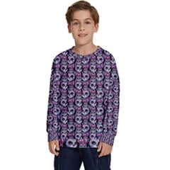 Sugar Skull Cat Pattern Kids  Crewneck Sweatshirt