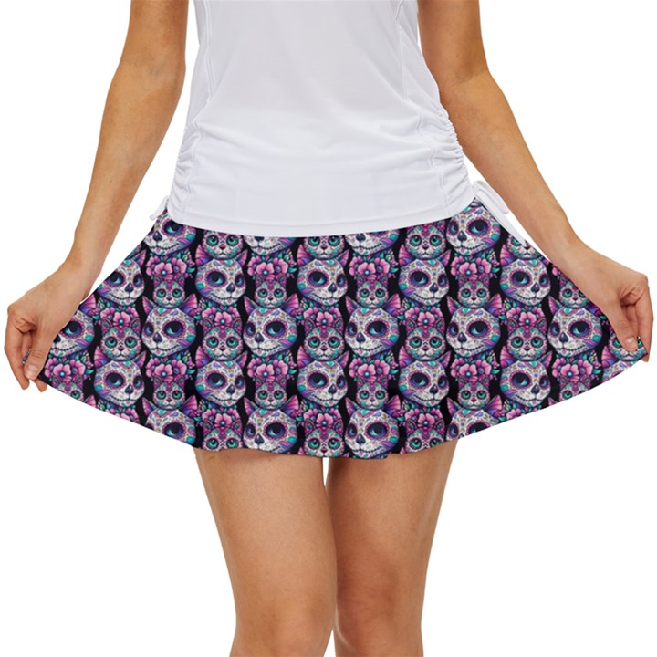 Sugar Skull Cat Pattern Women s Skort