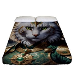 Epic Armored Cat Warrior Fitted Sheet (queen Size) by ExtraGoodSauce