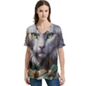 Epic Armored Cat Warrior V-Neck Split Shoulder Casual T-Shirt View1