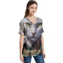 Epic Armored Cat Warrior V-Neck Split Shoulder Casual T-Shirt View3