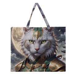 Epic Armored Cat Warrior Zipper Large Tote Bag