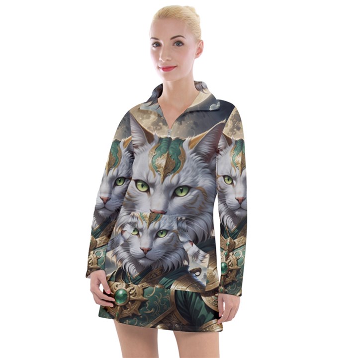 Epic Armored Cat Warrior Women s Long Sleeve Casual Dress