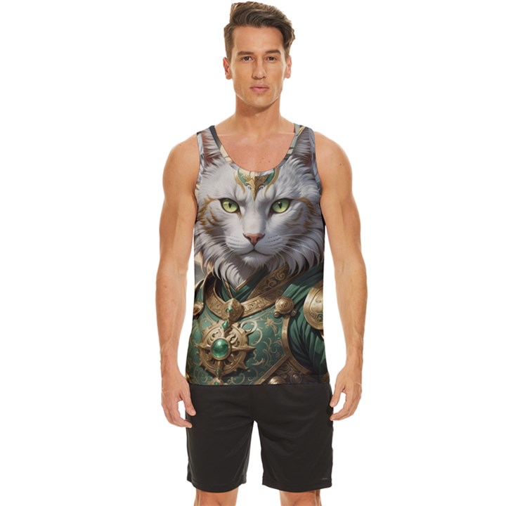 Epic Armored Cat Warrior Men s Wide Collar Tank Top