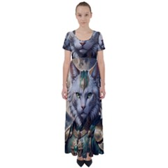 Epic Armored Cat Warrior High Waist Short Sleeve Maxi Dress by ExtraGoodSauce