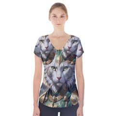 Epic Armored Cat Warrior Short Sleeve Front Detail Top