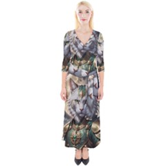 Epic Armored Cat Warrior Quarter Sleeve Wrap Maxi Dress