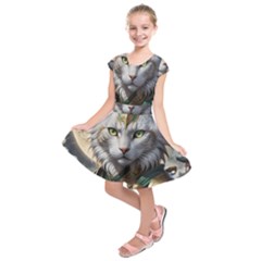 Epic Armored Cat Warrior Kids  Short Sleeve Dress by ExtraGoodSauce