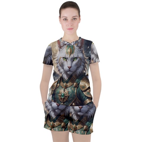 Epic Armored Cat Warrior Women s T-shirt And Shorts Set by ExtraGoodSauce