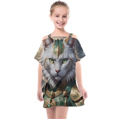 Epic Armored Cat Warrior Kids  One Piece Chiffon Dress by ExtraGoodSauce