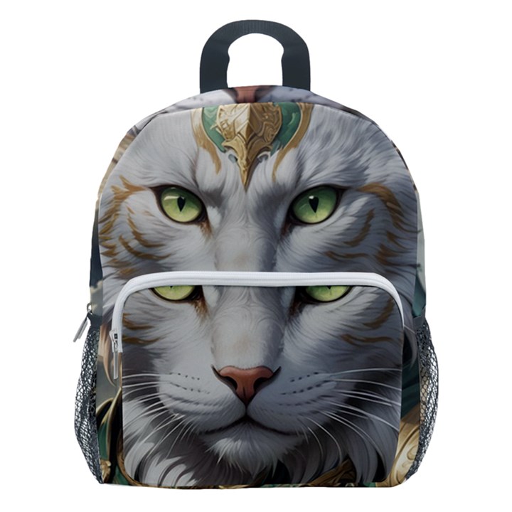 Epic Armored Cat Warrior Kids  Age 5-10 Lightweight School Backpack with Side Pockets