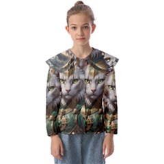 Epic Armored Cat Warrior Kids  Peter Pan Collar Blouse by ExtraGoodSauce