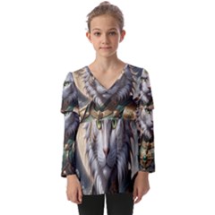 Epic Armored Cat Warrior Kids  V Neck Casual Top by ExtraGoodSauce