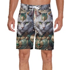 Epic Armored Cat Warrior Men s Beach Shorts by ExtraGoodSauce