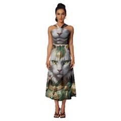 Epic Armored Cat Warrior Sleeveless Cross Front Cocktail Midi Chiffon Dress