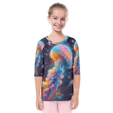 Cosmic Jellyfish Artwork Kids  Quarter Sleeve Raglan T-shirt by ExtraGoodSauce