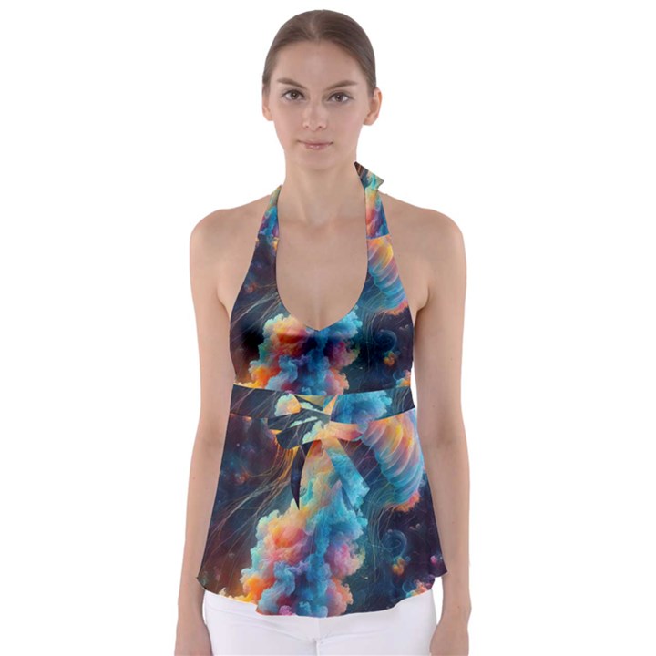 Cosmic Jellyfish Artwork Tie Back Tankini Top