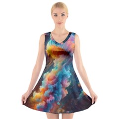 Cosmic Jellyfish Artwork V-neck Sleeveless Dress