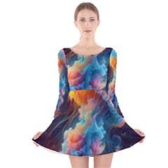 Cosmic Jellyfish Artwork Long Sleeve Velvet Skater Dress