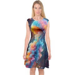 Cosmic Jellyfish Artwork Capsleeve Midi Dress